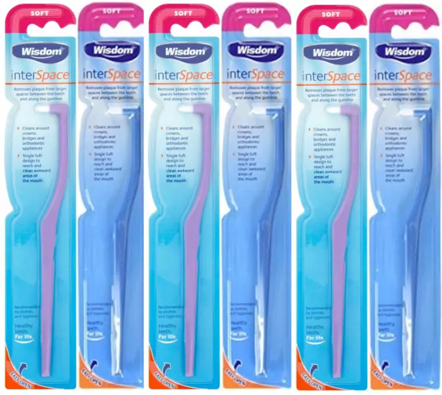 Wisdom Interspace Soft Interdental Toothbrush Purple/Blue x 6