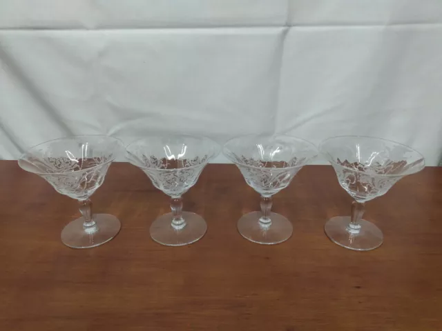 7668 Morgantown Glass MILAN Etched Elegant Deco Glass Set 4 LOW SHERBET Stems L2