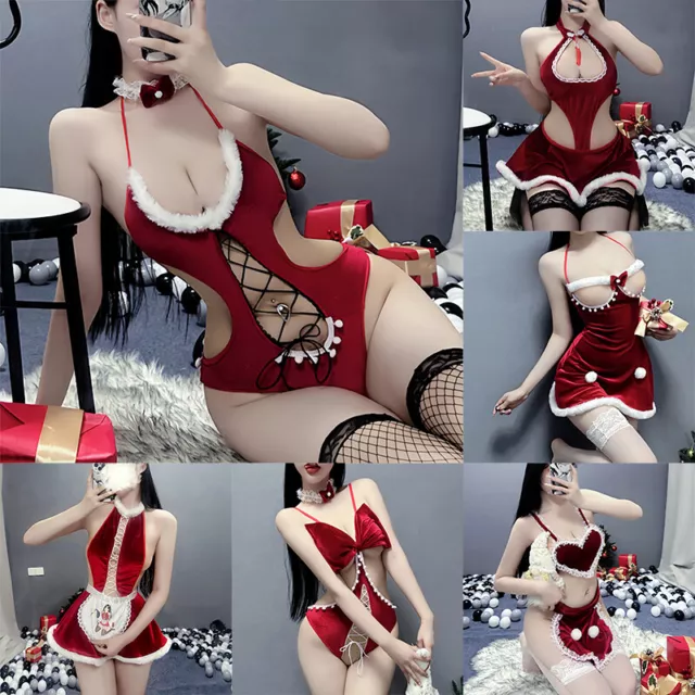 Body donna lingerie Natale sexy abbigliamento da notte abiti da Babbo Natale pigiama abito rosso