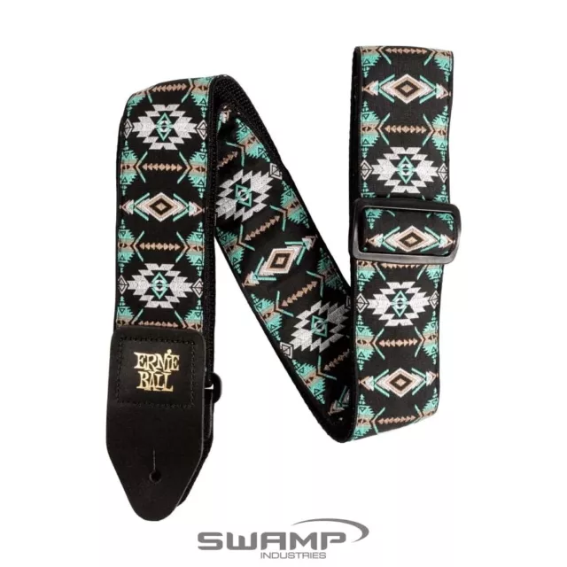 Ernie Ball 5325 Southwestern Turquoise Jacquard Guitar Strap Polypro Leather End