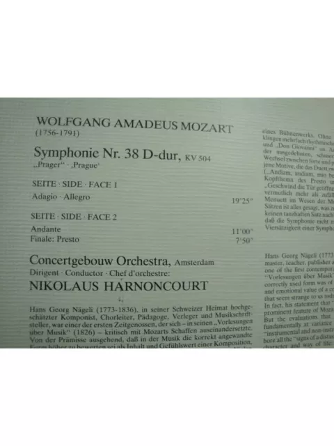 HARNONCOURT/CONCERTGEBOUW ORCHESTRA symphonie 38 Prager - Prague MOZART LP 1982 2