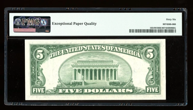 DBR 1934-D $5 Silver Gem Fr. 1654Wi Wide I TA Block PMG 66 EPQ Serial T86535464A 2
