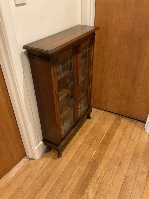vintage-two-door-glazed-dark-oak-display-cabinet-52-68-picclick-uk