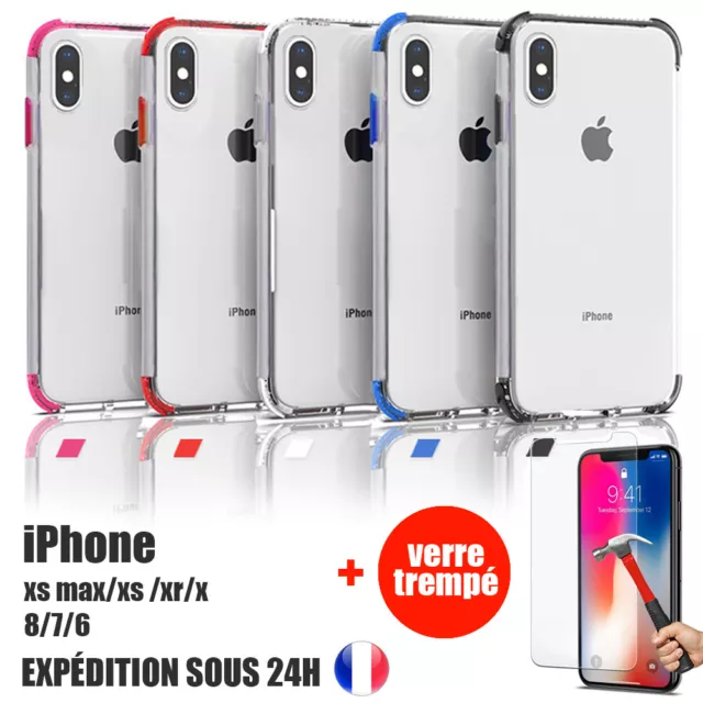 COQUE ANTI CHOC BUMPER + VITRE PROTECTION pour iPhone X/XS/XR/XS MAX/8/7/6 Plus