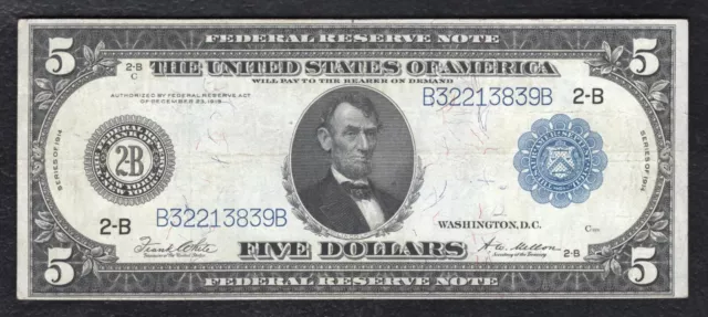 FR. 851a 1914 $5 FIVE DOLLARS FRN FEDERAL RESERVE NOTE NEW YORK, NY VERY FINE+ B