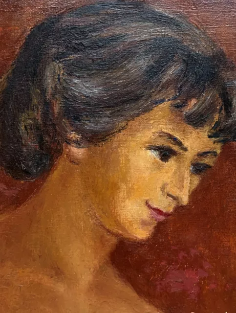 Inédit Dessin de Marca Délicat Portrait de Femme Huile vers 1950 (283) 2