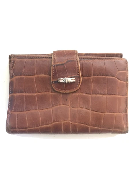 Longchamp Cognac Brown Croc Embossed Leather Continental Bifold Wallet