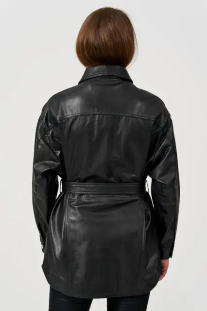 WOMENS BLACK LAMBSKIN leather celebrity Shirt Style outfit leather Coat ...