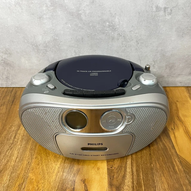 PHILIPS AZ1022 BOOMBOX Radio & CD Player Silver / Blue READ