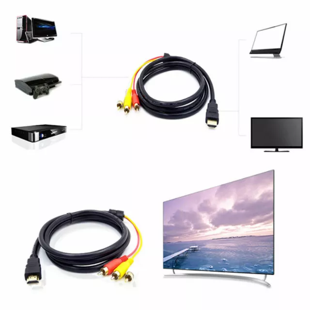 HDMI Male to 3 RCA TV HDTV DVD 1080P Audio S-video AV Cable Cord Line Adapter AU 3