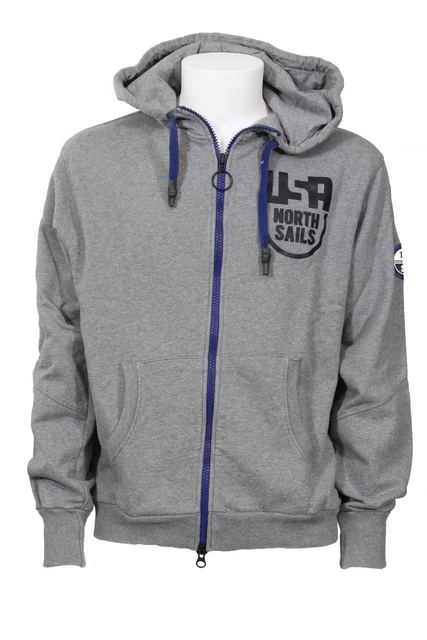 Felpa da uomo grigia North Sails con cappuccio zip manica lunga tasche polsino