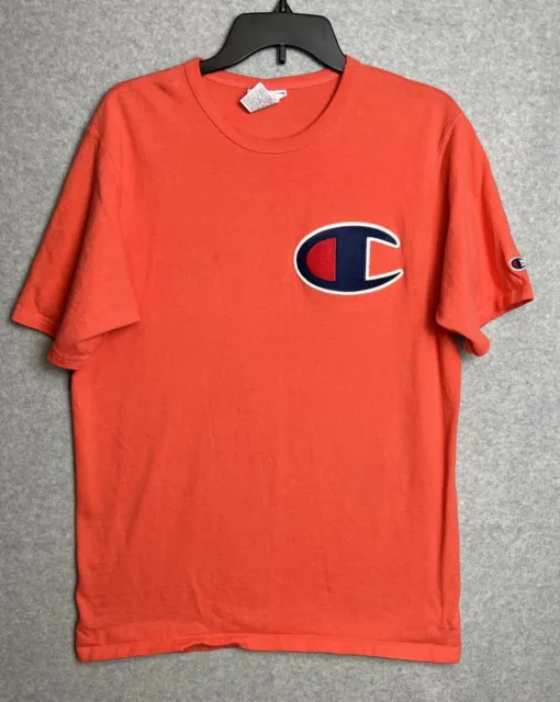 Champion Big C Embroidered Light Orange T-Shirt Men's LARGE READ