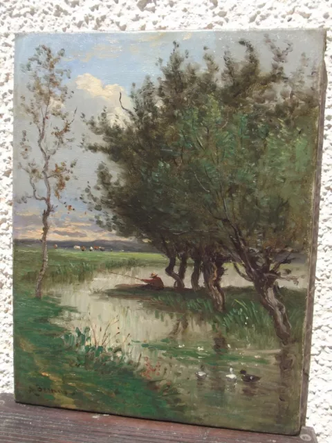 Tableau  ancien Huile/toile Michel-Amédée Besnus Rivière Yvette a Orsay