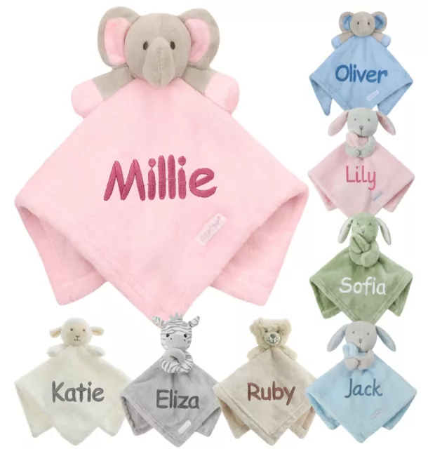 Personalised Baby Comforter novelty Elephant Boy Girl Name Blanket Toy Gift