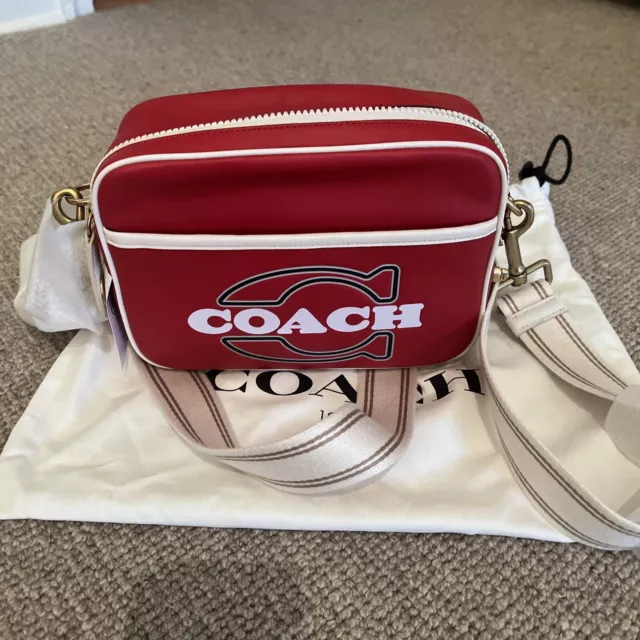 NWT - Coach Glove Tan Leather Crossbody (Red) Collegiate With Two Straps