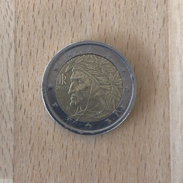 piece rare de deux euros italienne de 2002 avec Dante Alighieri