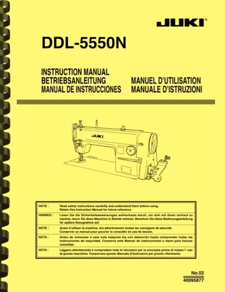 Máquina de coser Juki DDL-5550N puntada con cerradura MANUAL DE INSTRUCCIONES DEL PROPIETARIO