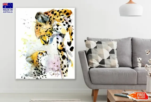 Cheetah & Baby Watercolor Paint Wall Canvas Home Decor Australian Made Quality