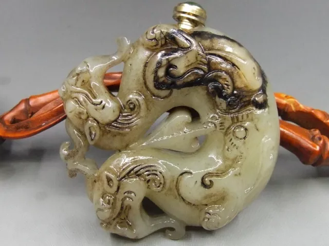 China,exquisite jade,pure manual carving statues Snuff Bottle"2-QILIN"