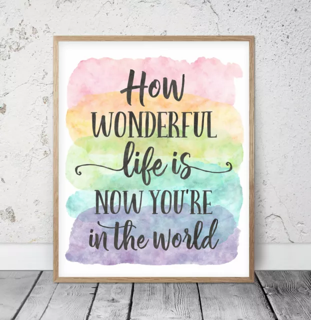 How Wonderful Life is Now You're in the World Print Wall Art, Nursery Prints