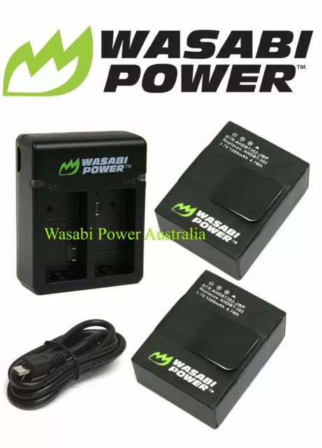 Wasabi Power Battery (1280mAh) x 2 & NEW DUAL USB CHARGER Kit for GoPro HERO3,3+