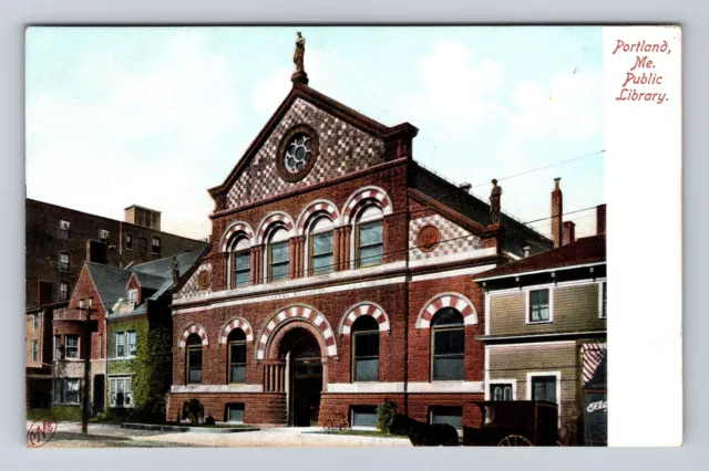 Portland ME-Maine, Public Library, Antique Vintage Postcard