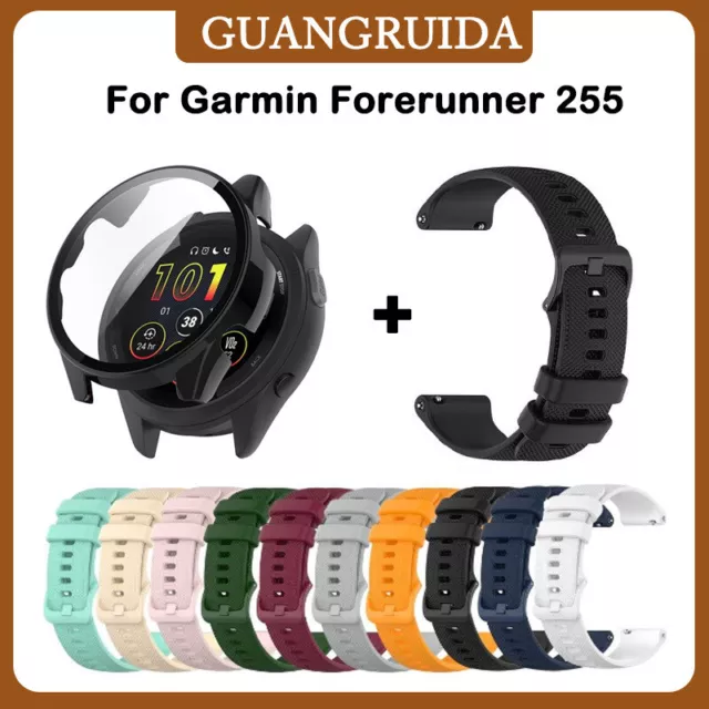 Original 22mm Watch Band + Protective PC Case Cover For Garmin Forerunner 255