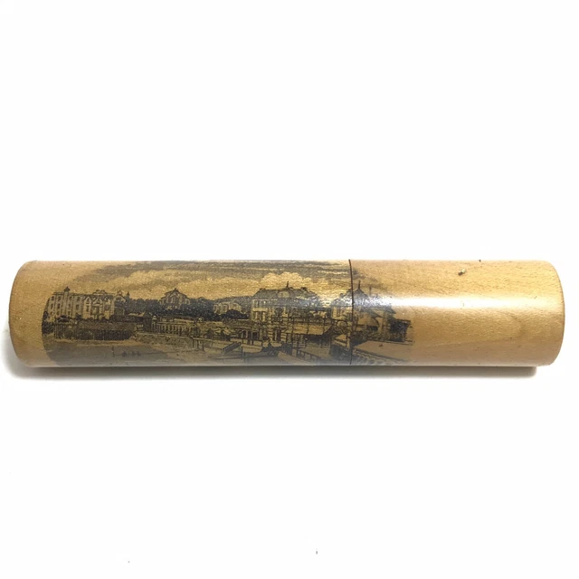 Mauchline Ware Étui Porte Aiguilles XIXe Souvenir Bord De Mer PORNIC