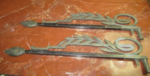Art Deco Swing Arm Curtain Rods Egyptian  Set 2 Drapery Rods Leaves Bulbs