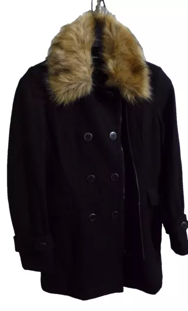 Black Rivet Women's Coat Size S Wool Blend  Faux Fur Collar Wilsons Leather NWT