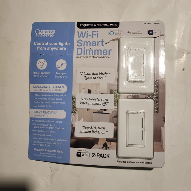 (2PACK) FEIT ELECTRIC WiFi Smart Dimmer 3Way Switch Alexa Google
