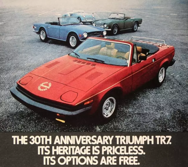 Red 30th Anniversary Triumph TR7 Sports Car Convertible Vintage Print Ad 1980