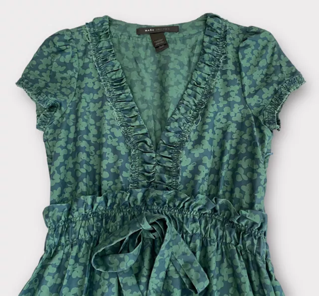 Marc Jacobs Women’s Dress 100% Silk A-Line Clover Print Ruffle Trim Tiered Midi 2
