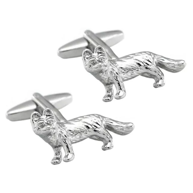 3D Fox Cuff Links Animal Theme Cufflinks Silver Color One Pair