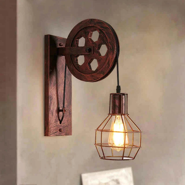Wandleuchter Licht Antik Retro Vintage Industriell Holz-Wandleuchten Lampe 220V