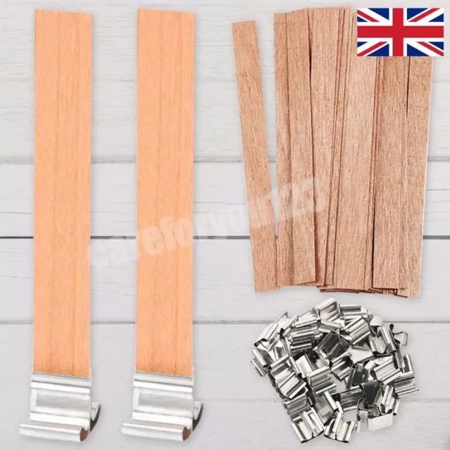 100Pcs Wood Wicks with Metal Clips Smokeless Wooden Candle Wicks (6x60mm) *