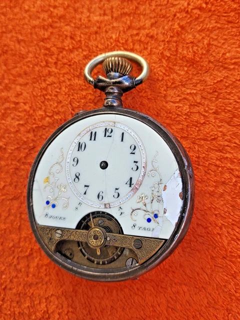 Montre De Poche Ancienne En Argent à Clé - 8 Rubis, Mécanique, à Restaurer - Occasion
