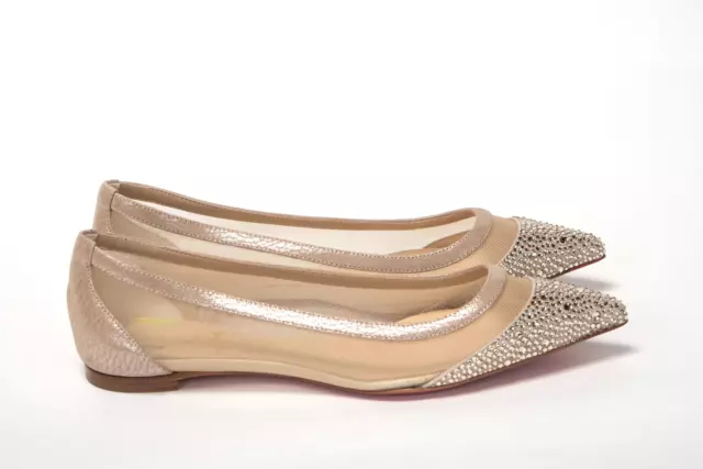 Christian Louboutin Silver Leather Mesh Crystals Flats Shoes EU35 US5