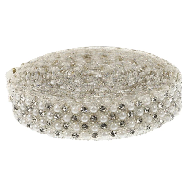 Taladro resina novia bobinado de perlas decorativo cinta de perlas relleno de pedrería para vestido