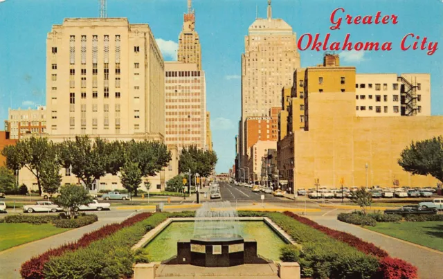 Oklahoma City OK Park Ave Main Street Downtown Skyline 1960s Vtg Postcard Y1