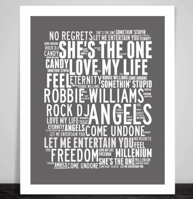 Robbie Williams Word Art Print  Song Music Titles Lyrics Angels Love Portrait