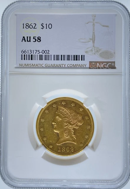 1862 $10 Liberty AU58 NGC (#PA6613175002)