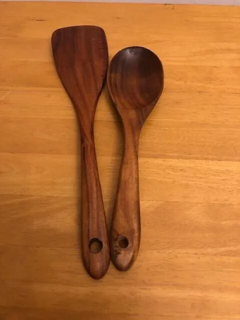 Vintage Rustic Crafted Wooden Spoon and Spatular. Medium Natural Wood. Farmhouse