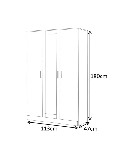 REFLECT 3 Door Soft Close High Gloss Plain Mirrored Wardrobe Storage 4 Colours 3