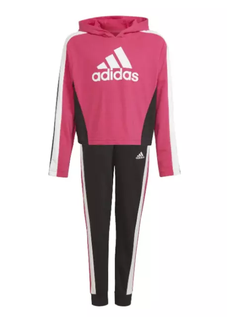 Adidas Colorblock Crop Top tuta bambini junior rosa/nero UK taglia 9-10 *REF68