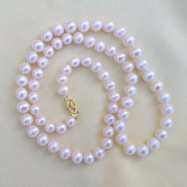 20 " 18 " beautiful White Akoya Pearl Necklace  14k Yellow Gold  Clasp