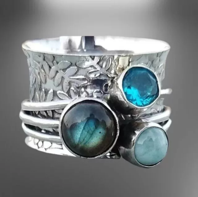 Labradorite Ring 925 Sterling Silver Band& Statement Ring Handmade Ring All size 2