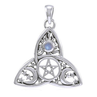 MAGICK MOON TRIQUETRA PENDANT Triple Goddess Pentagram Sun Stars Sterling Silver