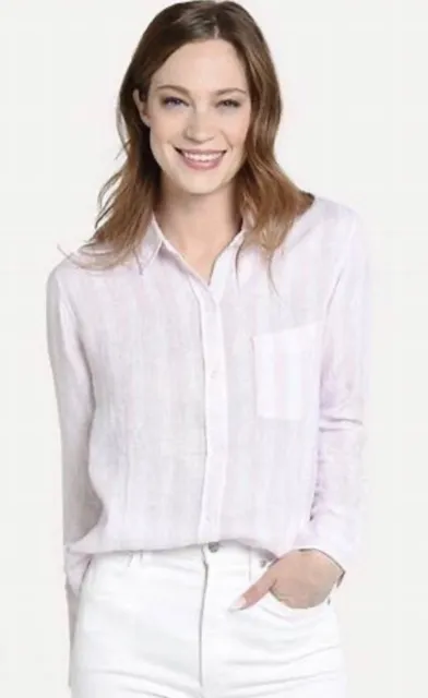 Rails Charli Button Down Shirt Perth Stripe Semi Sheer Linen Pink White XS $178