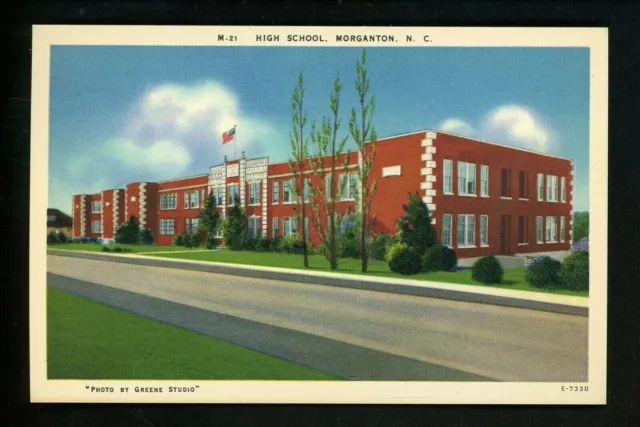 North Carolina NC linen postcard Asheville Co. Morganton High School